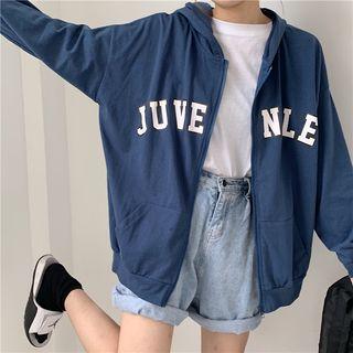 Contrast-trim Letter Print Zip-up Jacket