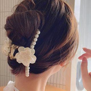 Faux Pearl Flower Hair Claw White - One Size