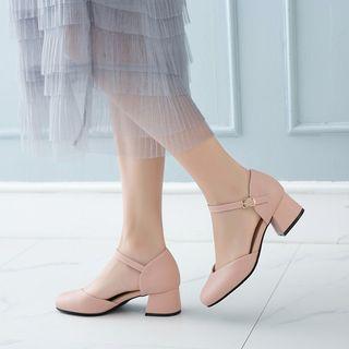 Faux Leather Block Heel Dorsay Sandals