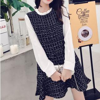 Long-sleeve Tweed Mini A-line Dress