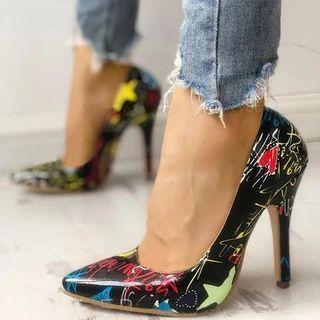 Pointed Graphic Print Stiletto Pumps