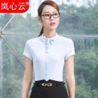 Set: Bow Detail Short-sleeve Shirt + Dress Pants / Skirt