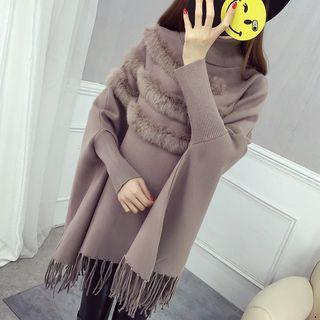 Faux Fur Panel Cape Sweater