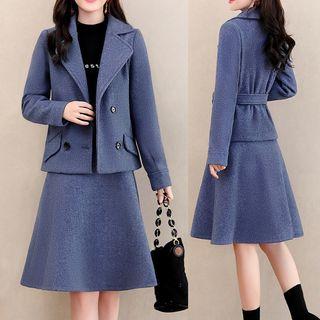 Set: Double-breasted Coat + A-line Skirt