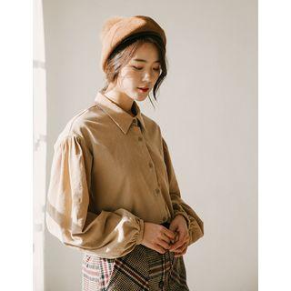 Balloon-sleeve Corduroy Shirt One Size