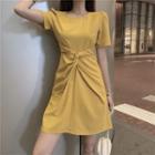 Short-sleeve Twist-front A-line Mini Dress