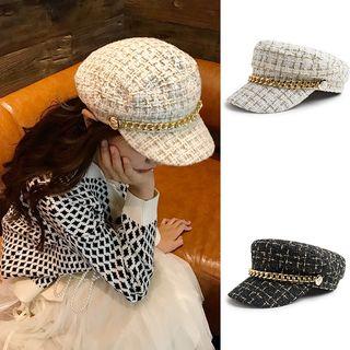 Chain Detial Plaid Newsboy Cap