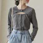 Long-sleeve Cut-out Top Gray - One Size