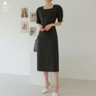 Square-neck Puff-sleeve Long Dress