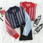 Striped Long-sleeve Knit Polo-shirt