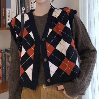 Geometric Print Knit Vest As Shown In Figure - One Size