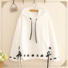 Cat & Fish Print Lace-up Detail Hoodie