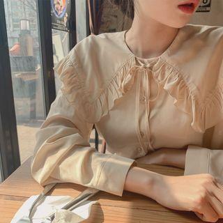 Frilled Capelet Slinky Blouse Beige - One Size