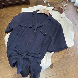 Short-sleeve Elastic-waist Wide-leg Playsuit