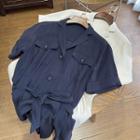Short-sleeve Elastic-waist Wide-leg Playsuit