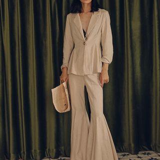 Set: Striped Blazer + Striped Boot-cut Pants