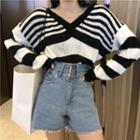 Long-sleeve Striped Knit Top As Shown In Figure - One Size