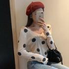 Polka Dots Knit Top As Shown In Figure - One Size