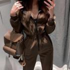 Long-sleeve Hooded Cropped Jumpsuit
