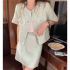 Short-sleeve Single-breasted Jacket / Pencil Skirt