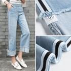 Washed Contrast Trim Wide-leg Jeans