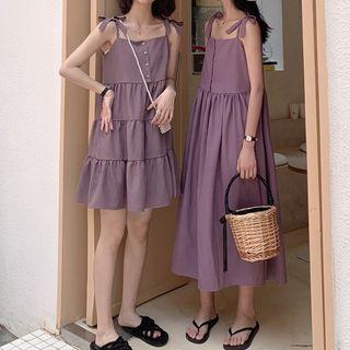 Tie-shoulder Buttoned A-line Dress