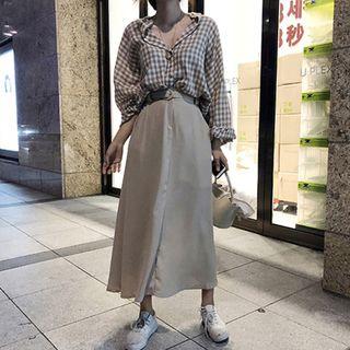 Plaid Blouse / A-line Maxi Skirt