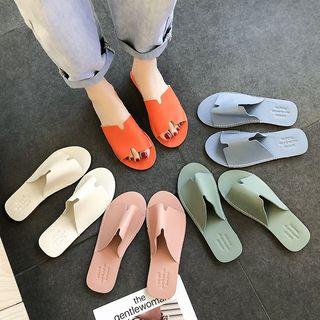 Plain Faux Leather Slide Sandals