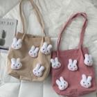 Rabbit Brooch Corduroy Tote Bag