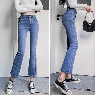 Slit-hem Cropped Bout-cut Jeans