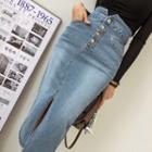Buttoned Tapered Long Denim Skirt