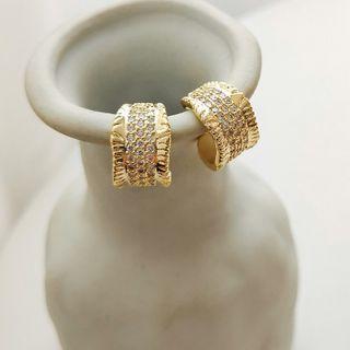 Cz Mini Hoop Earring 1 Pair - Gold - One Size