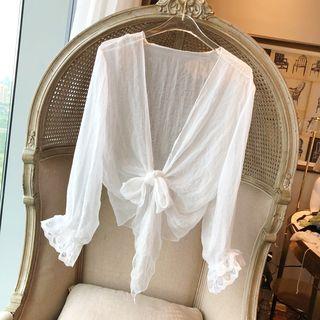 Lace Trim Tie-front Chiffon Jacket