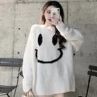 Smiley Face Jacquard Sweater White - One Size