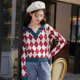 Argyle Sweater Argyle - Red - One Size