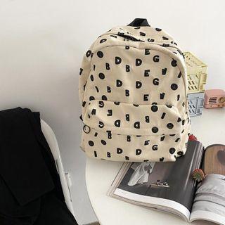 Lettering Canvas Backpack With Pin - Black Lettering - Beige - One Size