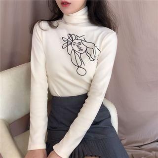 Long Sleeve Turtleneck Print T-shirt