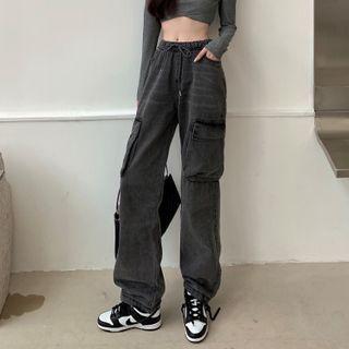 High-waist Cargo Wide-leg Jeans