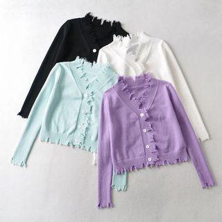 Distressed V-neck Cropped Cardigan