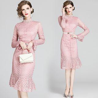 Flared-cuff Sheath Lace Dress
