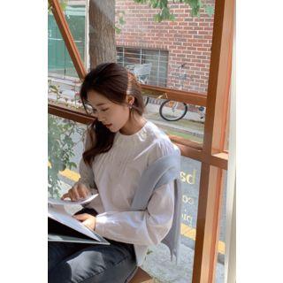 Lace-collar Pintuck Blouse Ivory - One Size