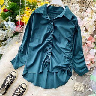 Drawstring Plain Long-sleeve Shirt