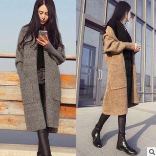 Open-front Pocketed Long Cardigan