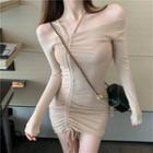 Cold Shoulder Long-sleeve Mini Sheath Dress As Shown In Figure - One Size