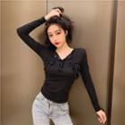 Button Long-sleeve T-shirt Black - One Size