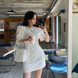 Plain Sharp-shoulder Minidress