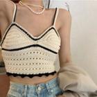 Spaghetti Strap Knit Top Black Trim - Off-white - One Size