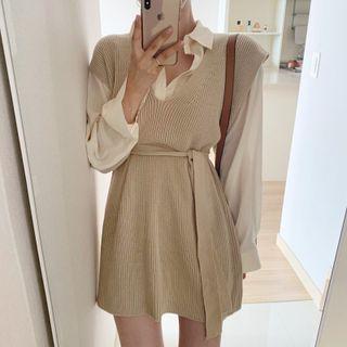 Tie-front Ribbed Sweater Vest