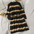 Color-block Striped Knit Dress Black - One Size
