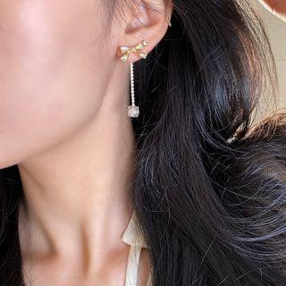 Bow Alloy Rhinestone Dangle Earring 1 Pair - Gold & Transparent - One Size